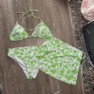 Green and White Bikini Set